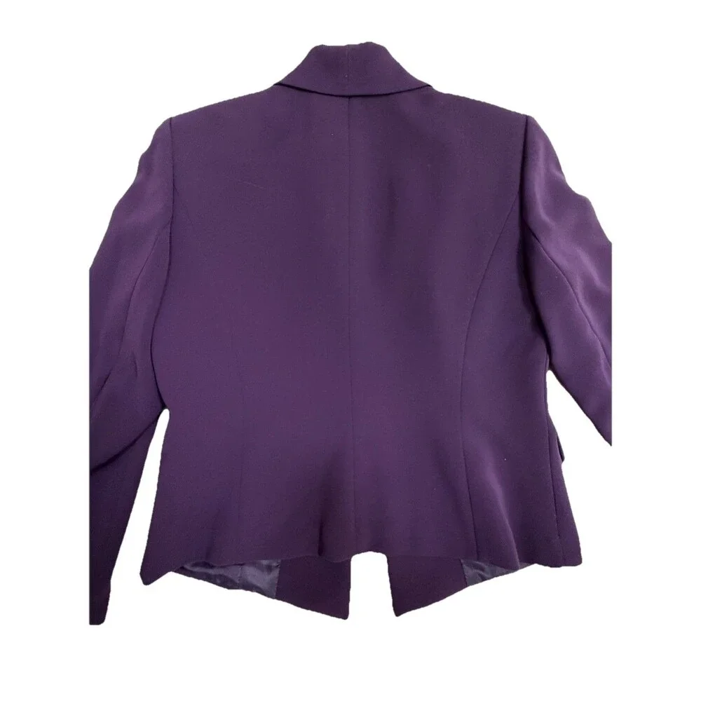 Tahari Arthur S Levine Purple‎ Blazer Women 10P Petite Ruffle Open Front